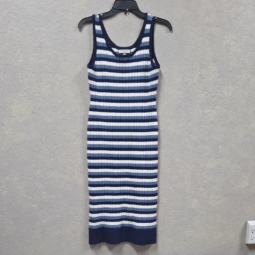 Bagatelle Navy and White Striped Midi Sleeveless Sweater  Dress Large
